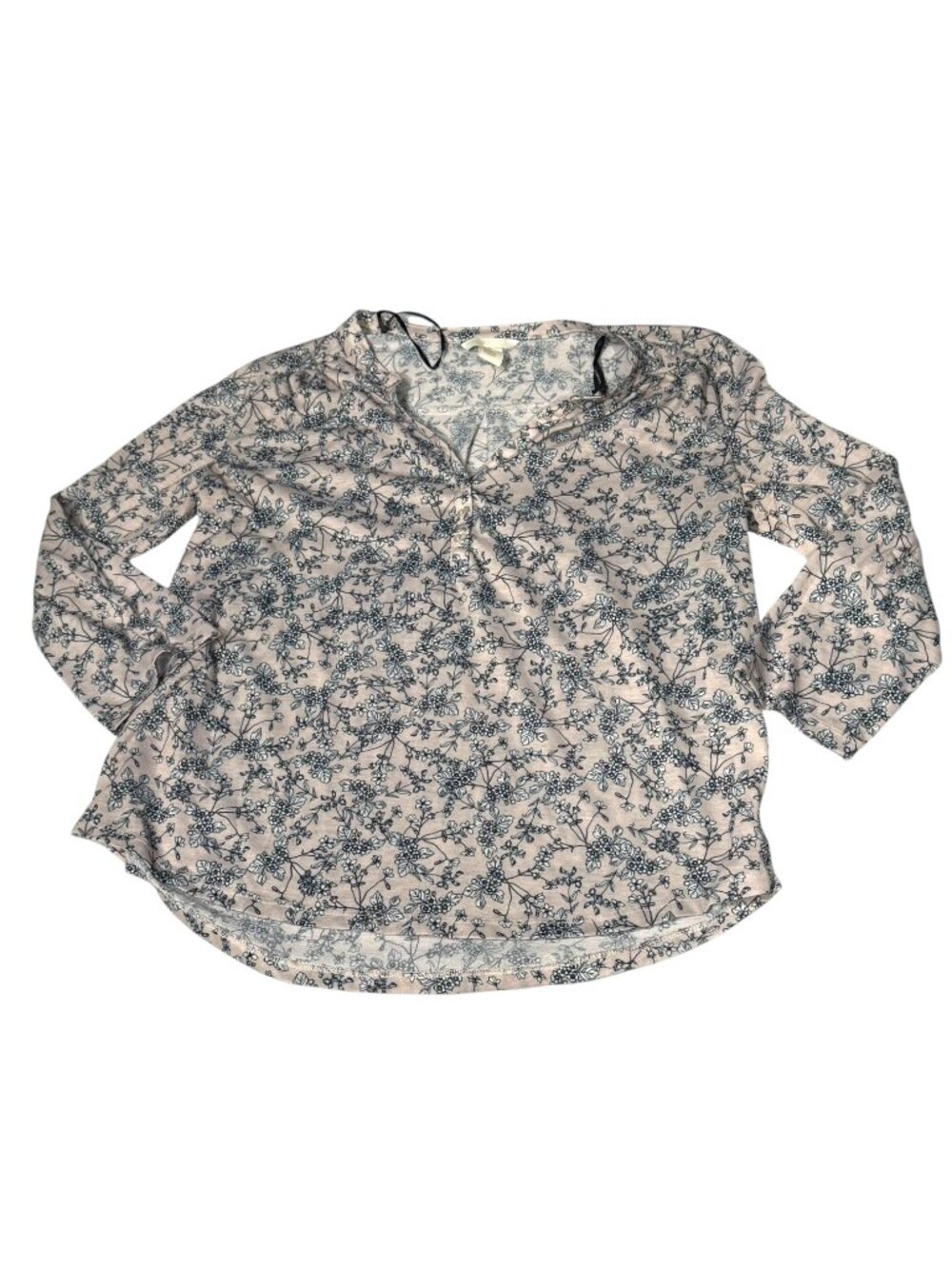 H&M Beige Light Pink Floral print Button long sleeve relaxed fit Women's M shirt